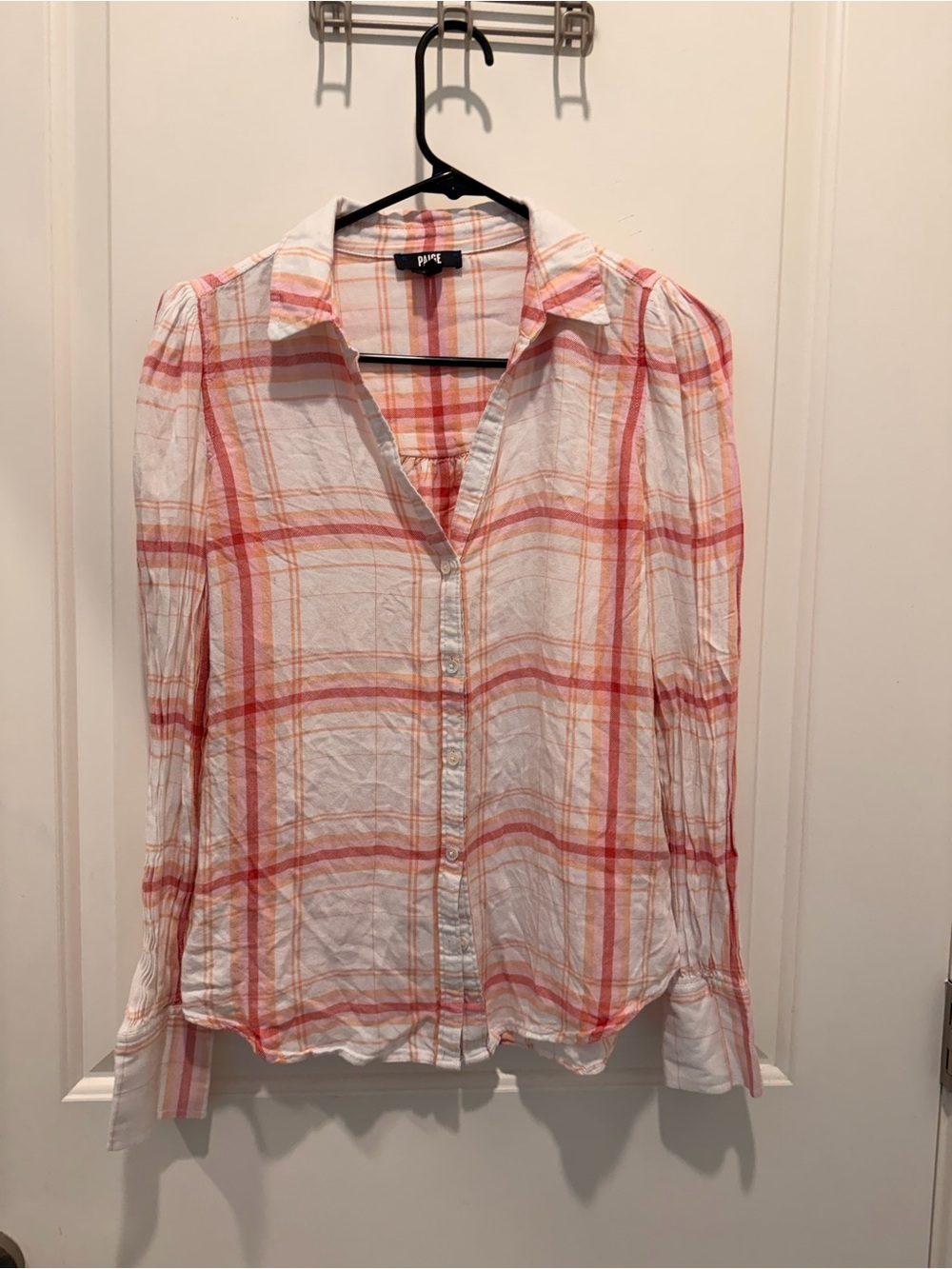 PAIGE Women's Pink and Orange Plaid Long Sleeve Button-Down Shirt XS